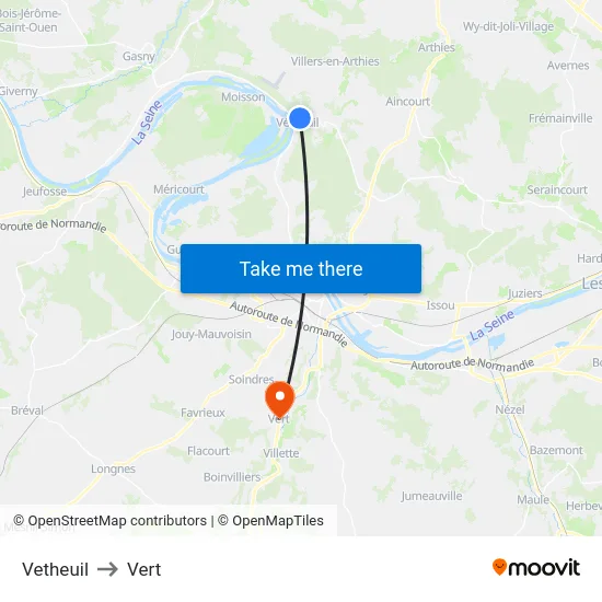 Vetheuil to Vert map