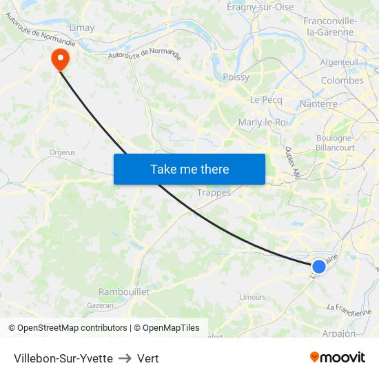 Villebon-Sur-Yvette to Vert map