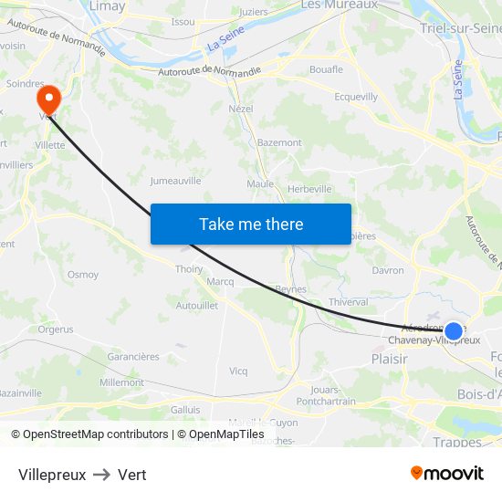 Villepreux to Vert map