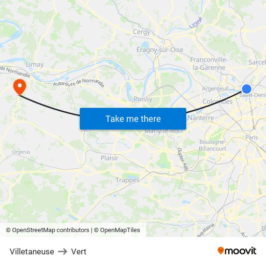 Villetaneuse to Vert map
