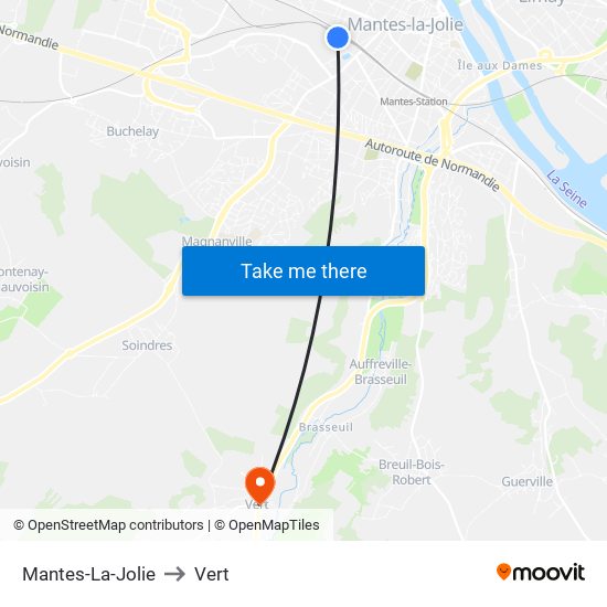Mantes-La-Jolie to Vert map