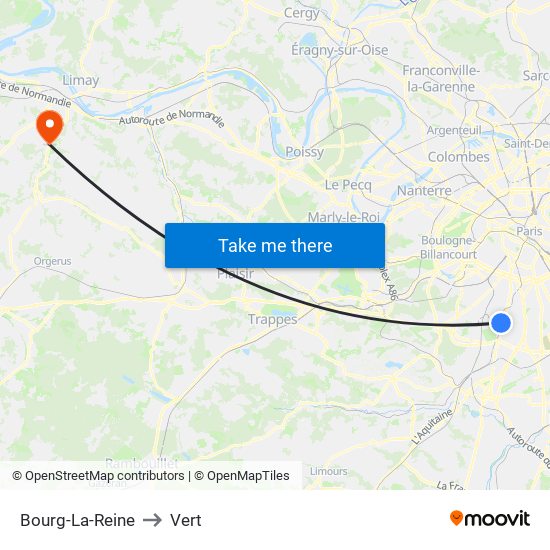 Bourg-La-Reine to Vert map