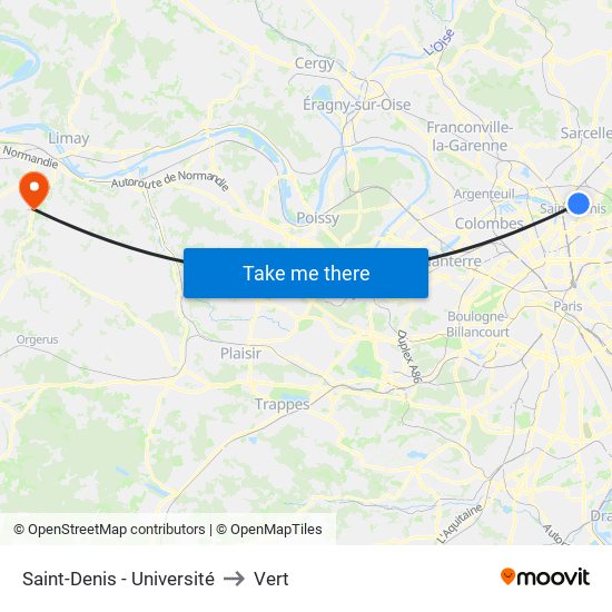 Saint-Denis - Université to Vert map