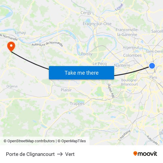Porte de Clignancourt to Vert map