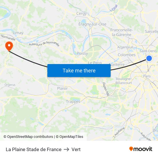 La Plaine Stade de France to Vert map