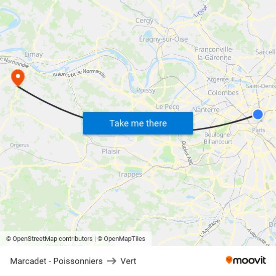 Marcadet - Poissonniers to Vert map