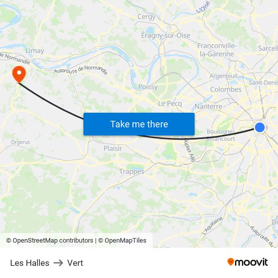 Les Halles to Vert map