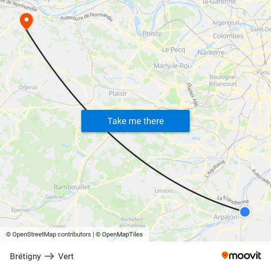 Brétigny to Vert map