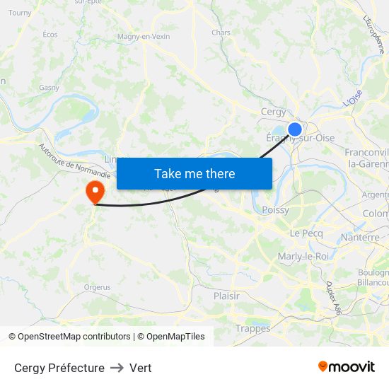 Cergy Préfecture to Vert map