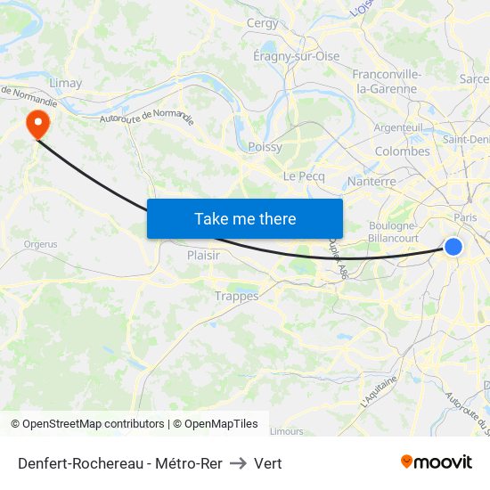 Denfert-Rochereau - Métro-Rer to Vert map
