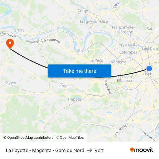 La Fayette - Magenta - Gare du Nord to Vert map