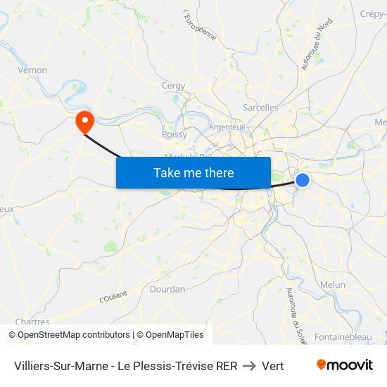 Villiers-Sur-Marne - Le Plessis-Trévise RER to Vert map