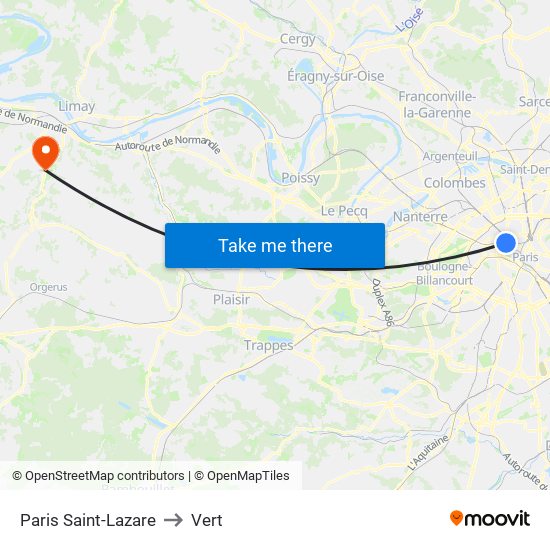 Paris Saint-Lazare to Vert map