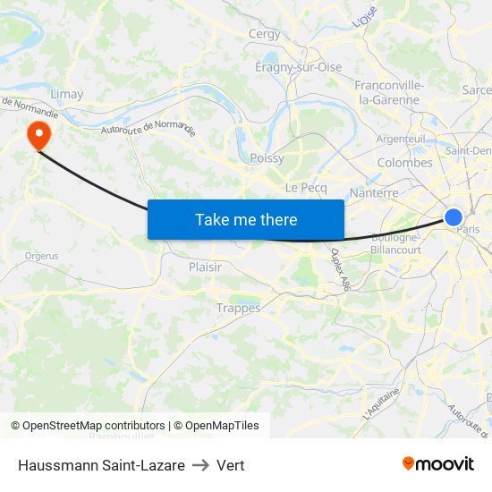 Haussmann Saint-Lazare to Vert map