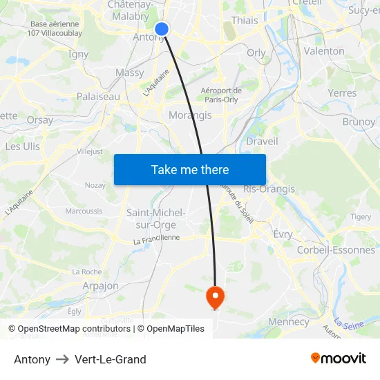 Antony to Vert-Le-Grand map