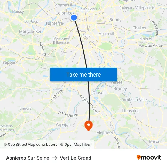Asnieres-Sur-Seine to Vert-Le-Grand map