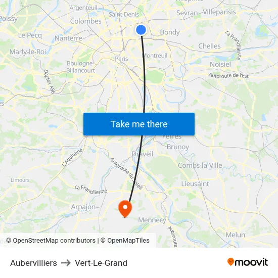 Aubervilliers to Vert-Le-Grand map