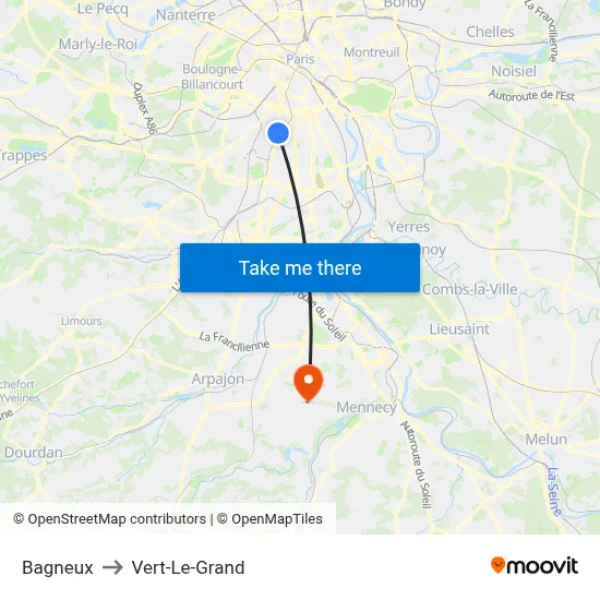 Bagneux to Vert-Le-Grand map