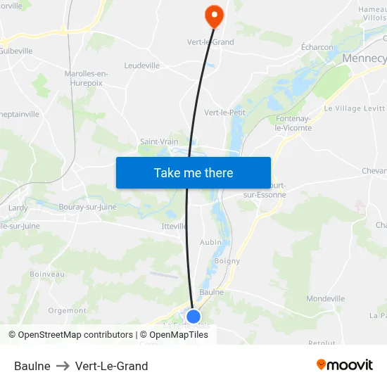 Baulne to Vert-Le-Grand map
