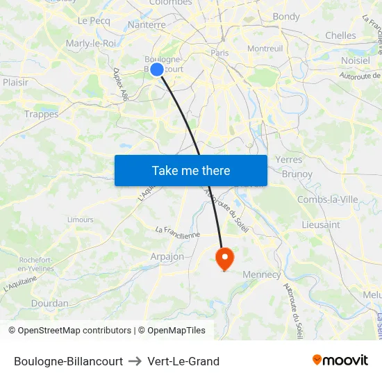 Boulogne-Billancourt to Vert-Le-Grand map