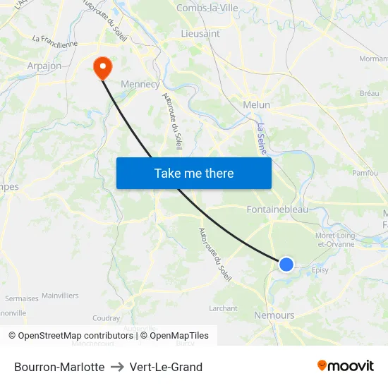 Bourron-Marlotte to Vert-Le-Grand map