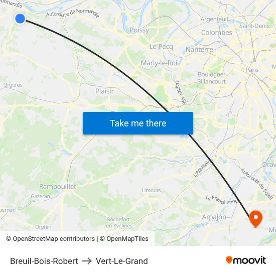 Breuil-Bois-Robert to Vert-Le-Grand map