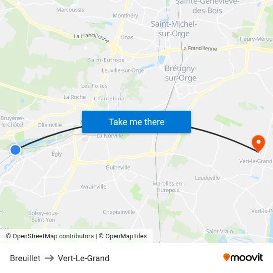 Breuillet to Vert-Le-Grand map