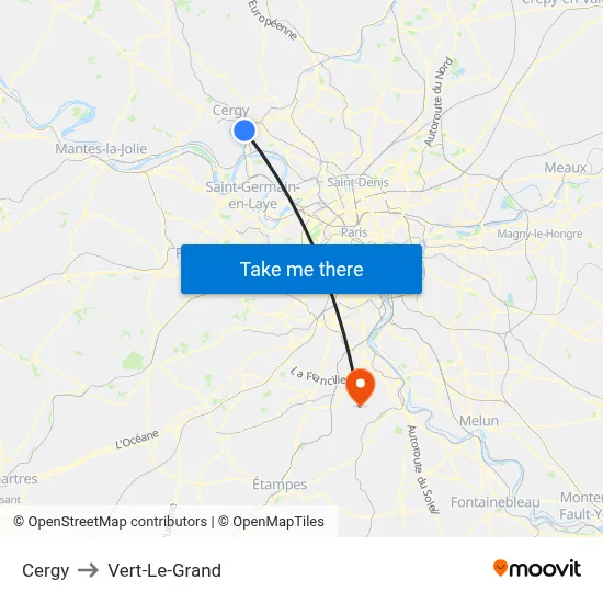 Cergy to Vert-Le-Grand map
