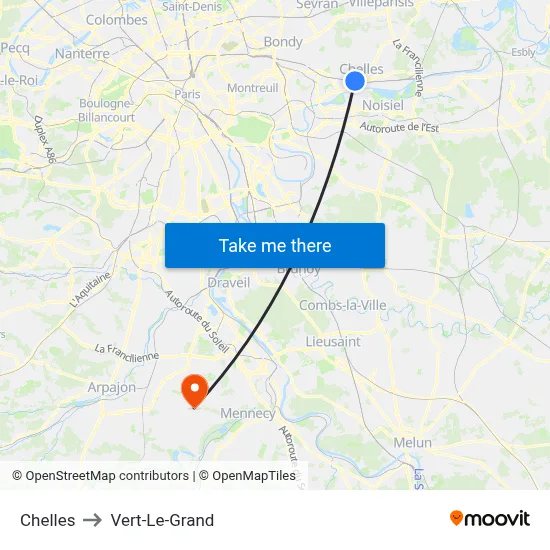 Chelles to Vert-Le-Grand map