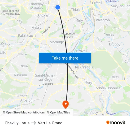 Chevilly-Larue to Vert-Le-Grand map