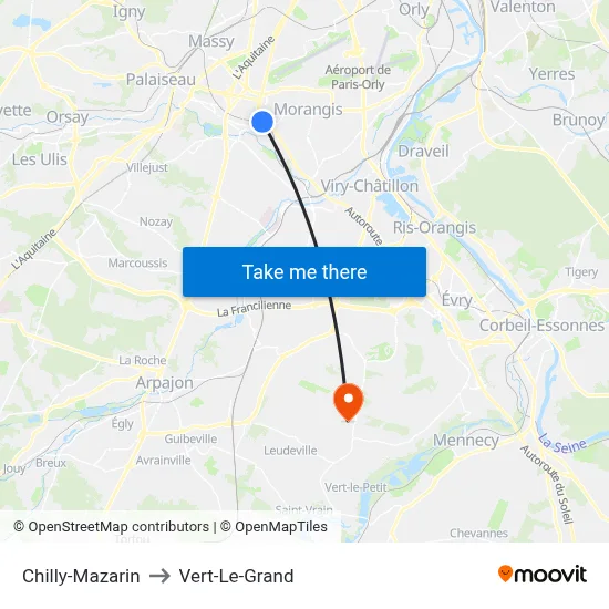 Chilly-Mazarin to Vert-Le-Grand map