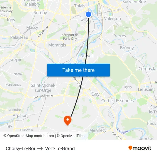 Choisy-Le-Roi to Vert-Le-Grand map