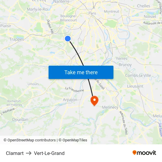Clamart to Vert-Le-Grand map