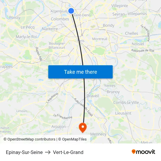 Epinay-Sur-Seine to Vert-Le-Grand map