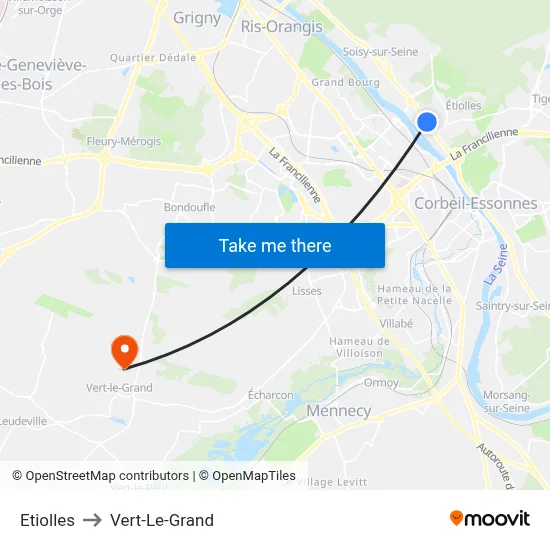 Etiolles to Vert-Le-Grand map