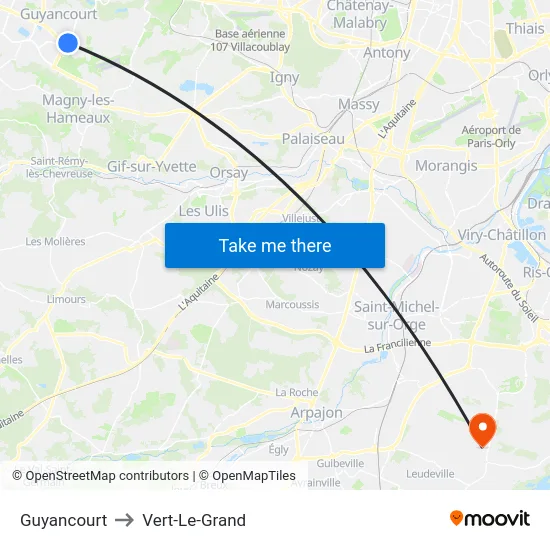 Guyancourt to Vert-Le-Grand map