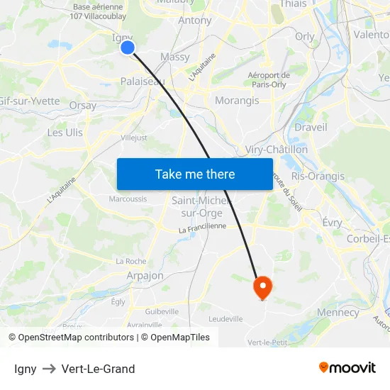 Igny to Vert-Le-Grand map