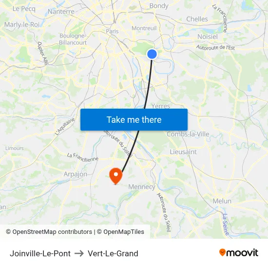 Joinville-Le-Pont to Vert-Le-Grand map