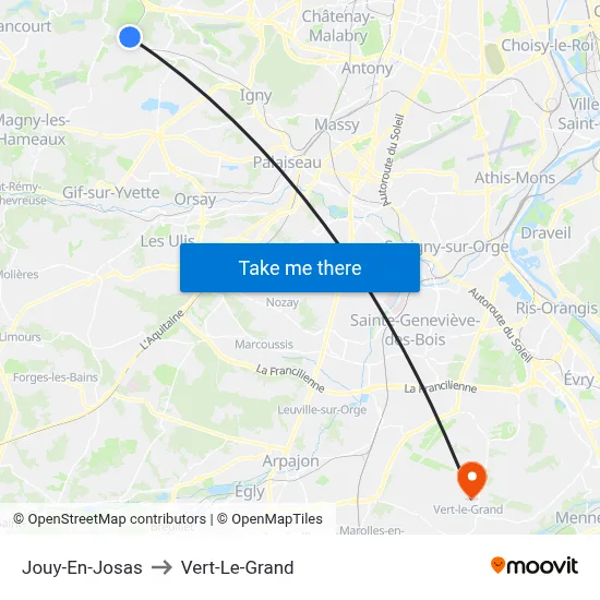 Jouy-En-Josas to Vert-Le-Grand map