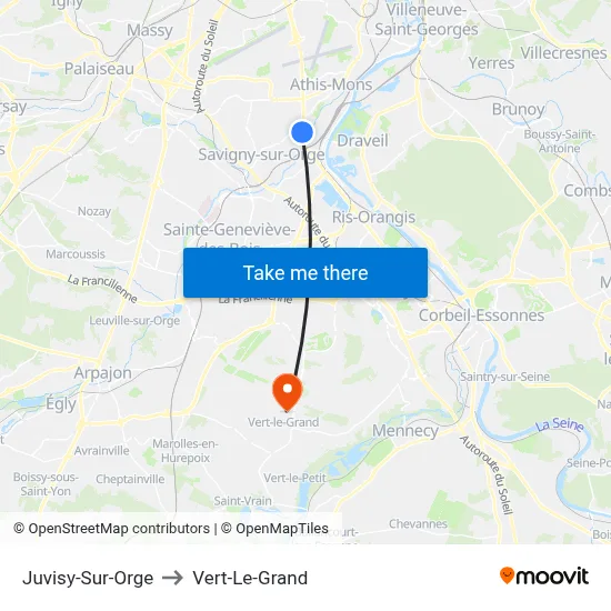 Juvisy-Sur-Orge to Vert-Le-Grand map