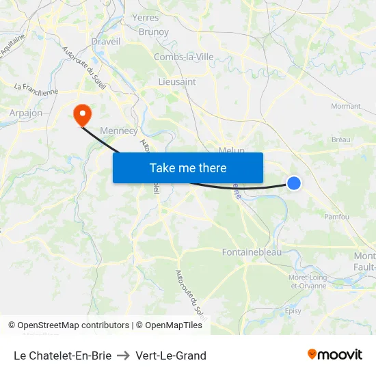 Le Chatelet-En-Brie to Vert-Le-Grand map