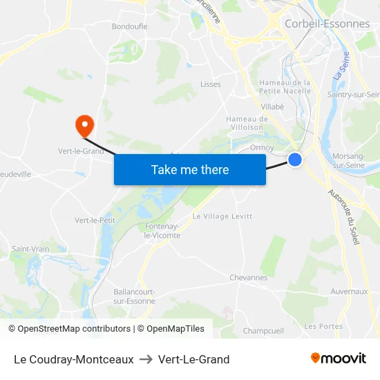 Le Coudray-Montceaux to Vert-Le-Grand map