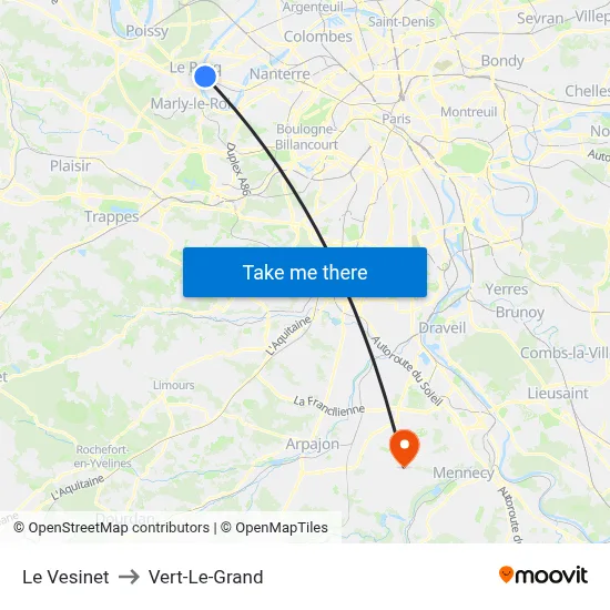 Le Vesinet to Vert-Le-Grand map