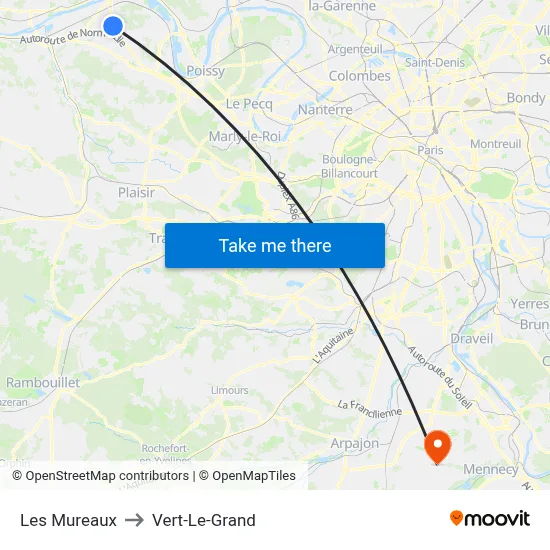 Les Mureaux to Vert-Le-Grand map
