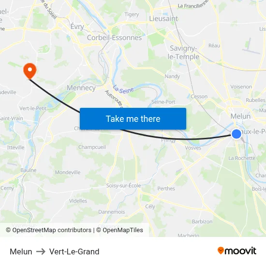 Melun to Vert-Le-Grand map