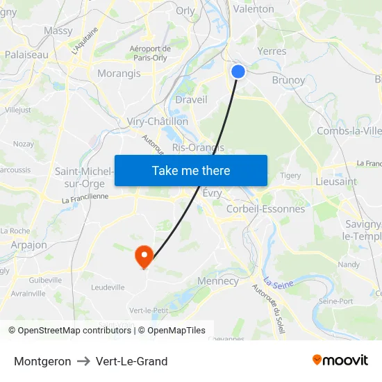 Montgeron to Vert-Le-Grand map