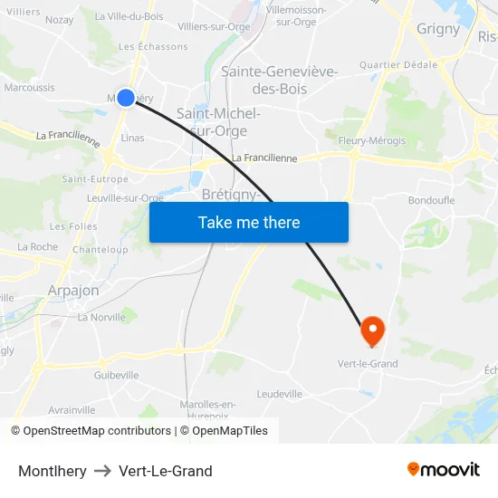 Montlhery to Vert-Le-Grand map