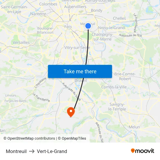 Montreuil to Vert-Le-Grand map