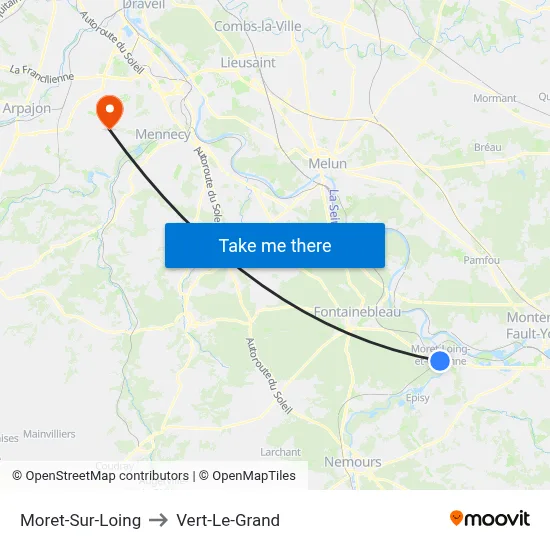 Moret-Sur-Loing to Vert-Le-Grand map