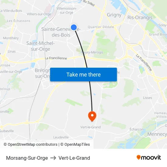 Morsang-Sur-Orge to Vert-Le-Grand map